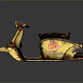 Vintage Yellow Scooter With Rusty Body Brown Seat And Red Emblem