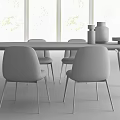 Modern Dining Table Set With Upholstered Chairs And Decorative Vases By Large Windows 3d model