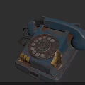 Vintage Blue Rotary Dial Phone With Rusty Worn Surface Yellow Tape And Small Paper Outlet