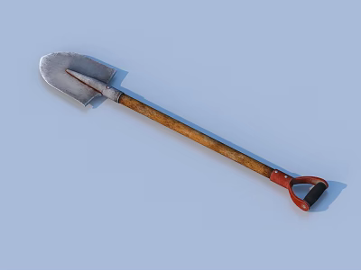 High Quality Hardware Tool Shovel with Metal Blade Wooden Handle and Red Grip 3d model