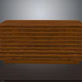 Modern Wooden Storage Cabinet With Layered Slats And Smooth Top Surface