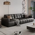 Black Leather Sofa And Coffee Table Set In Modern Living Room With Pillows Throw Blanket