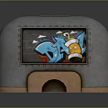 Metallic Dome Shaped Car with Graffiti Art and Cartoon Characters on Riveted Frame