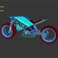 Futuristic Teal Motorcycle With SPACE BIKE Design And Neon Lit Wheels