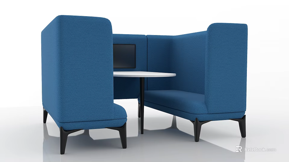 Modern Blue Booth Sofa With White Round Table For Lounge Space 3d model 