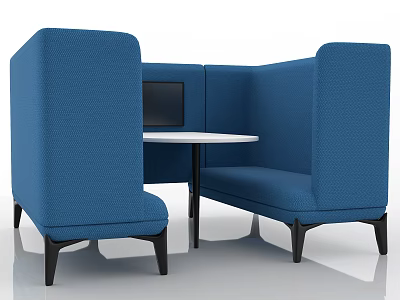 Modern Blue Booth Sofa With White Round Table For Lounge Space 3d model