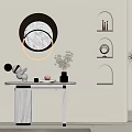 Modern Entryway Interior With Circular Marble Mirror Arched Niches And Console Table 3d model