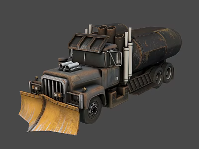 Rusty Old Tanker Truck With Front Snow Plow Blade And Wheels 3d model