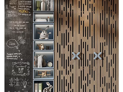 Modern Wardrobe Design With Wooden Panels Open Shelves And Decorative Items 3d model