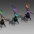 Three Colorful Fantasy Creatures With Leafy Tops And Intricate Body Designs