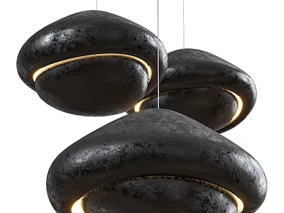 Three Black Unique Shaped Chandeliers With Warm Yellow Edge Light 3d model