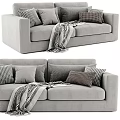 Modern Gray Two Seater Sofa With Checkered Pillows And Knit Blanket 3d model