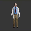 Man Wearing White Doctor Coat Blue Shirt Red Tie And Brown Pants On Gray Background