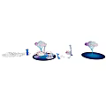 Imaginative Scene With Colorful Ball Tree Blue Water Glowing White Plants And Blue Dolphins