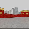 Giant Balloon Sculpture of Great Wall with Red Yellow Sections in Urban Square