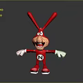 Red Cartoon Rabbit Character with Long Ears White Gloves Letter N Smiling in Gray Background