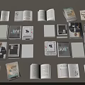 Assorted Books and Magazines Display with Open and Closed Varied Covers 3d model