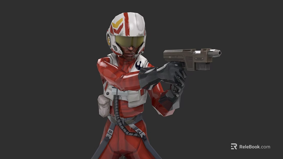 Game Movie Character In Red And White Uniform With Helmet Holding Gun 3d model 