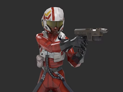 Game Movie Character In Red And White Uniform With Helmet Holding Gun 3d model