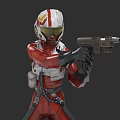 Game Movie Character In Red And White Uniform With Helmet Holding Gun