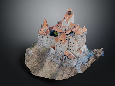Detailed Cartoon Castle Scene With Mountain Terrain And Spire Towers 3d model