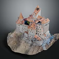 Detailed Cartoon Castle Scene With Mountain Terrain And Spire Towers