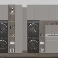 Modern Bathroom Cabinetry With Washer Dryer Storage Shelves And Sink