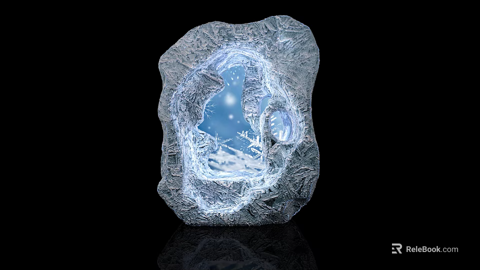 Artistic Stone Wood Sculpture With Illuminated Blue Interior And Detailed Carvings 3d model 