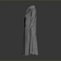 Long Gray Wool Coat With Stand Collar Brown Buttons And Side Pockets 3d model