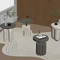 Modern Stylish Side Tables With Unique Shapes Decorative Plants And Area Rug Home Decor