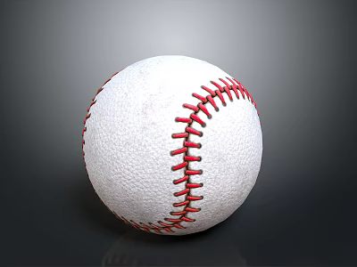 Textured White Baseball With Red Stitching On Smooth Dark Surface 3d model