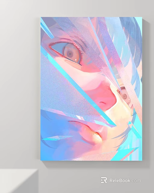 Character Portrait Painting With Expressive Eyes And Colorful Abstract Lines Artwork 3d model 