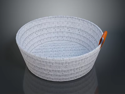 Stylish Pet Basket With Gray Woven Design And Orange Handle 3d model