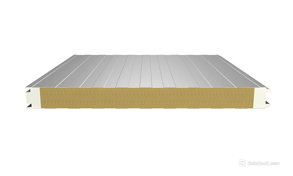 Composite Building Panel With Silver Metal Surface And Yellow Insulation Layer 3d model 