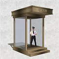 Modern Security Booth With Glass Walls And Security Guard Standing Inside 3d model