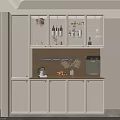 Modern Kitchen Interior With White Cabinets Glass Front Upper Cabinets Coffee Maker Fruits And Lighting