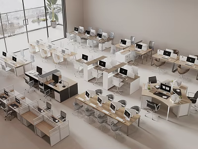 Modern Office Interior With Multiple Office Desks Computers Ergonomic Chairs And Natural Light 3d model