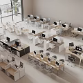 Modern Office Interior With Multiple Office Desks Computers Ergonomic Chairs And Natural Light 3d model