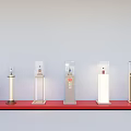 Modern Display Shelves With Various Designs Multiple Colors Transparent Panels And Red Base 3d model