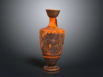 Classical Carved Pottery Vase With Orange And Black Intricate Sculpted Patterns Design 3d model
