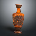 Classical Carved Pottery Vase With Orange And Black Intricate Sculpted Patterns Design