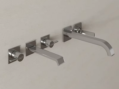 Modern Silver Faucet With Smooth Glossy Finish Mounted On Light Colored Wall 3d model