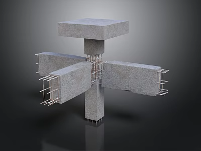 Concrete Cross Shaped Structure With Steel Rebars And 3D Architectural Design 3d model