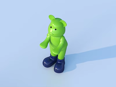 Green Teddy Bear Toy Figure With Blue Boots On Light Blue Background 3d model