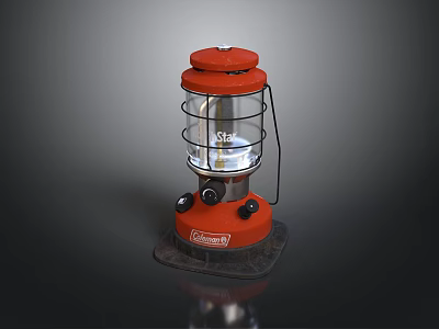 Red Coleman Kerosene Lamp With Metal Cage Clear Glass And Bottom Knobs 3d model