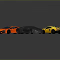 Three Stylish Cars Including Orange Convertible Yellow Sports And Gray Sedan Models