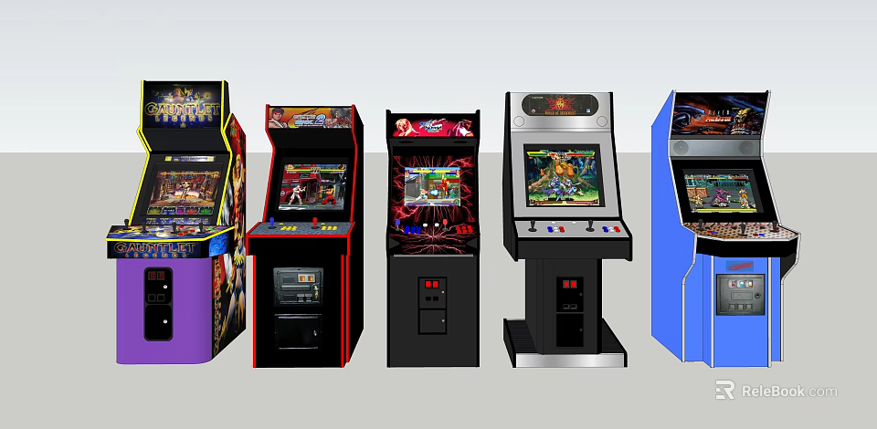 Entertainment Appliances Classic Arcade Game Machines With Diverse Colorful Designs And Game Screens 3d model 