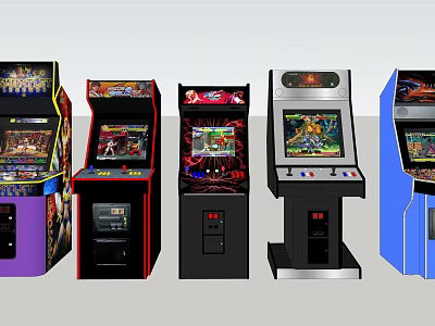 Entertainment Appliances Classic Arcade Game Machines With Diverse Colorful Designs And Game Screens 3d model