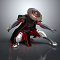 Game Movie Character In Black Red Outfit With Conical Hat Mechanical Armor And Dynamic Stance
