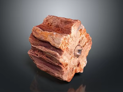 Fossilized Plant Specimen with Red Striped Texture and Central Circular Hole 3d model